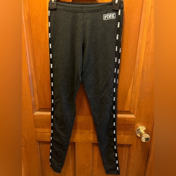 PINK Victoria's Secret Pants - PINK Victoria's Secret Charcoal Leggings with Logo Trim